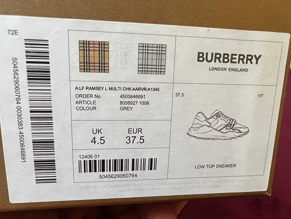 Adidasi Burberry LF Ramsey L MULTI Chk:Aarvr Gri, original noi 38