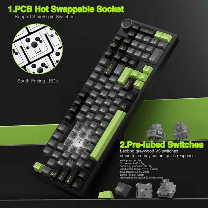 Tastatura mecanica noua AULA F99 PRO Hotswap RGB - wifi 2.4Ghz, BT, wired cu acumulator de 8000Mah