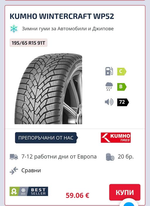Зимни гуми 195/65/15