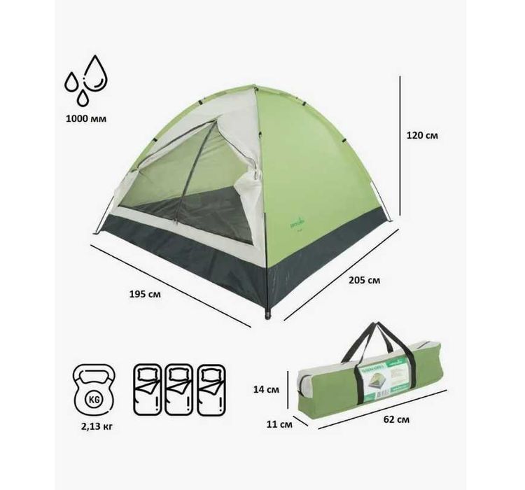 Палатка туристическая 4 местная Размер-2x2 метр Доставка бесплатно