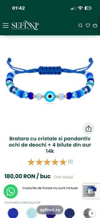 Brățară aur 14 kt cu 4 biluțe