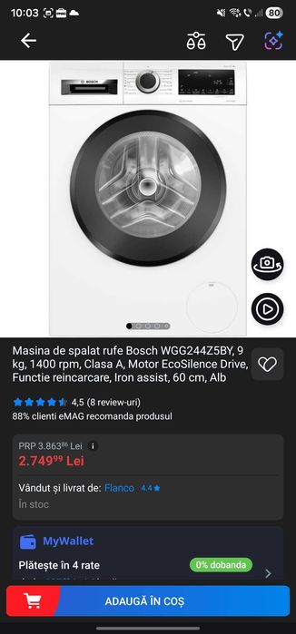 Masina de spalat rufe Bosch WGG244Z5BY, 9 kg, 1400 rpm, Clasa A