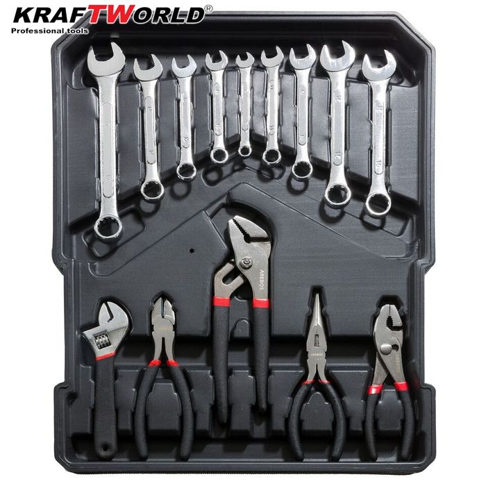 Куфар с инструменти 1200 части KraftWorld -ключове,тресчотка, клещи