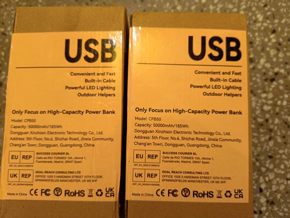 Нова 50000mAh външна батерия с вградени кабели, 7 изхода и 3 входа