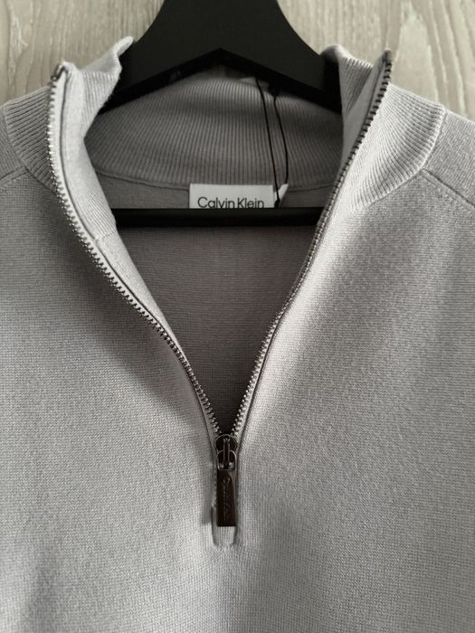 Calvin Klein Milano stitch quarter zip pulovar vascoza gri marimea S