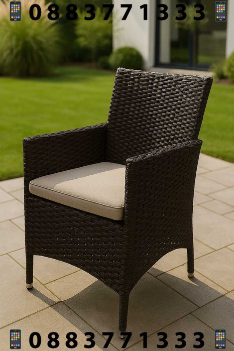 НЕМСКИ 6 местен ратанов трапезен комплект – Черен или Кафяв +ЛЕД ФЕНЕР