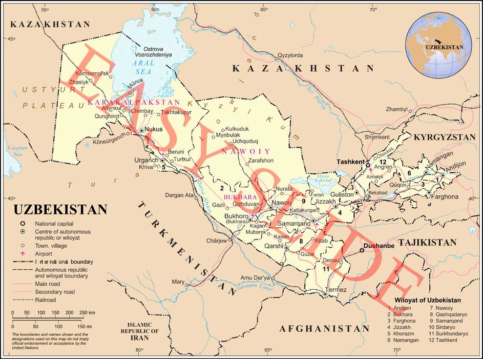 Карты Центральной Азии и Узбекистана/Central Asia and Uzbekistan Maps