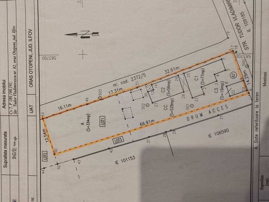 Teren intravilan 982 mp cu utilități – Otopeni, Odăile