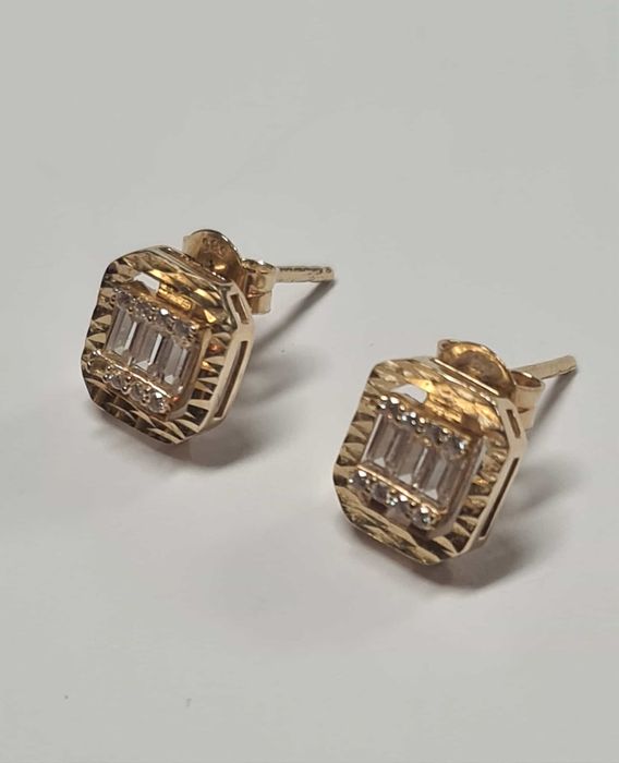 Cercei din aur galben 14k, cubic zirconia, CAU228