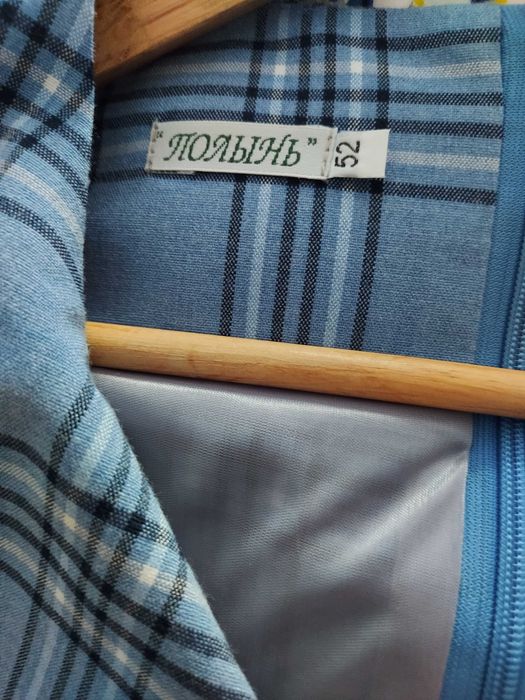 Платье клетка голубое