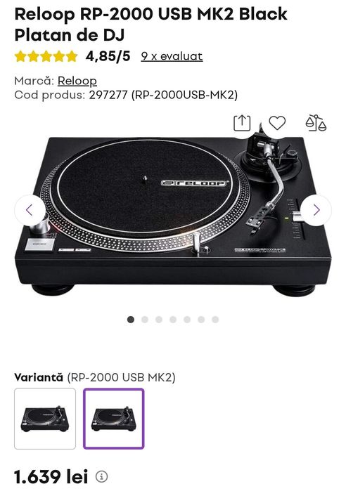 Pick-up platan dj Reloop RP-2000 USB MK2 + capac +preamplificator