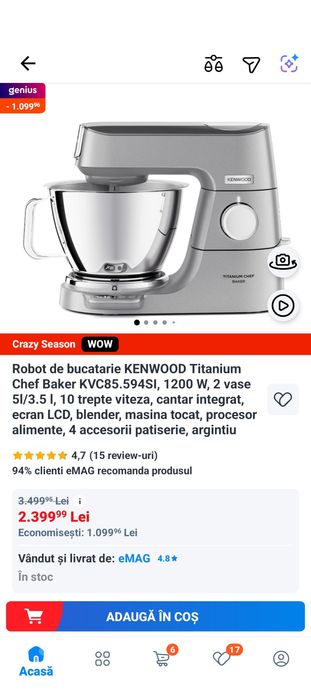 Robot de bucatarie KENWOOD Titanium Chef Baker 1200 W 5L