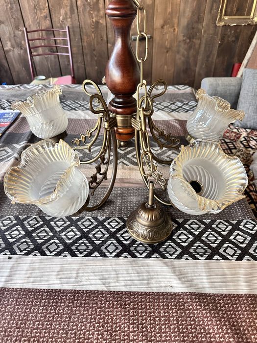 Lustra 5 becuri combinatie lemn /metal