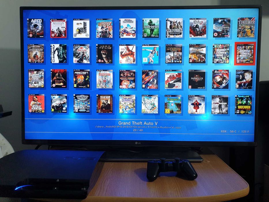 PS3 modat HEN 320 GB + 40 jocuri (GTA V, Red Dead, Minecraft, NFS)