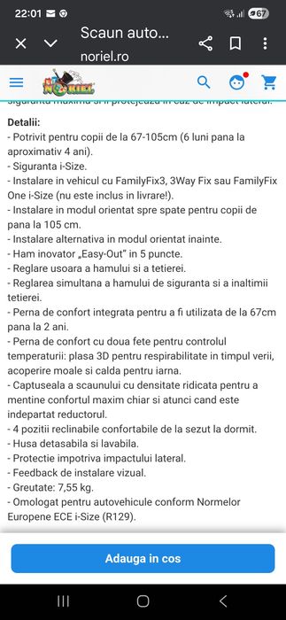 Scaun auto copii Maxi Cosi 6-18 kg mov