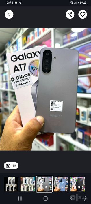 Samsung A17 madellari  qora ,seri, ko‘k ranglaridan bor .yangi hamyon