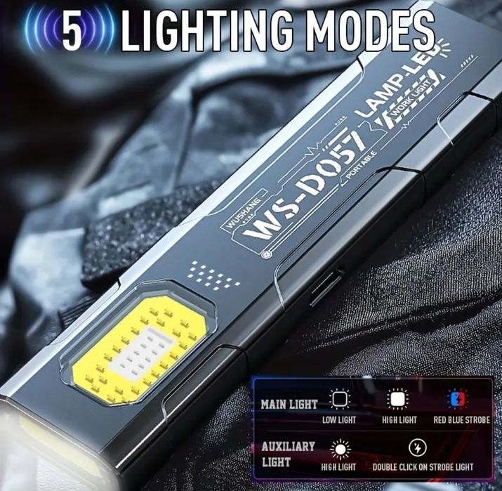 Продавам  USB  зареждащ  се лед фенер с 5 функции  за осветление