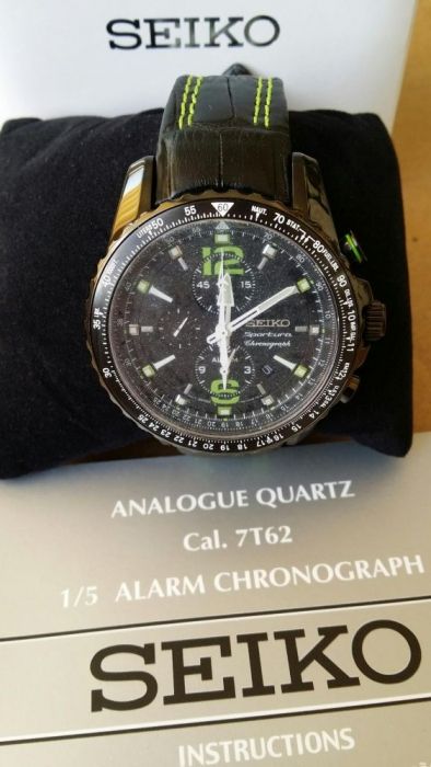 ! Ceas SEIKO Sportura Aviation Cronograf Geam Safir Nou Acte