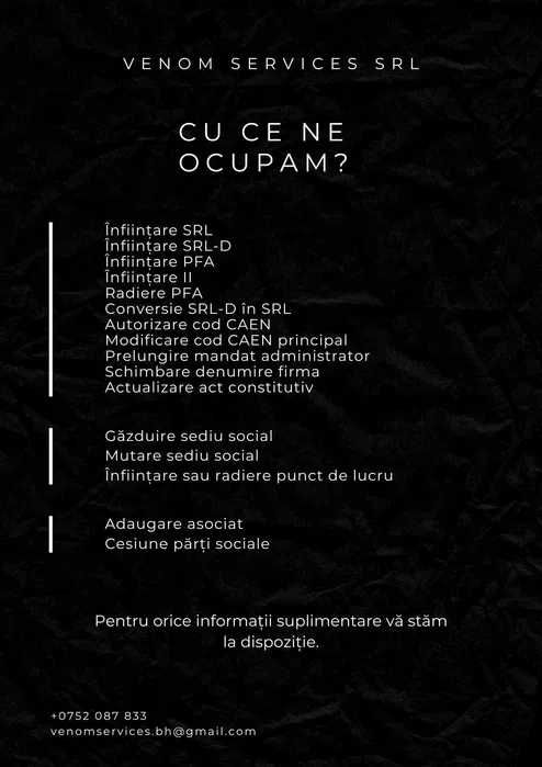 Înființare firmă. Găzduire sediu 100% online Acces SPV Certif. Digital