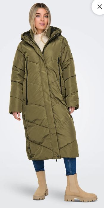 Geacă lungă Only tip palton, nouă, cu etichetă, XS -S, verde măsliniu