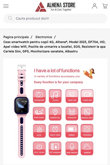 Ceas smartwatch pentru copii 4G, AlhenaModel, , HDApel video Wifi,