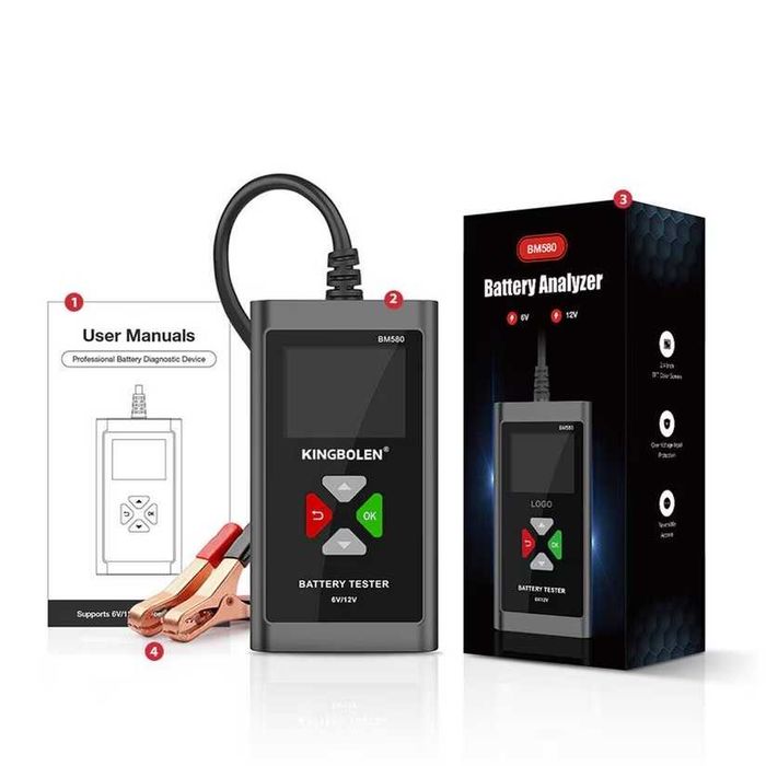 Tester auto baterii, compatibil cu, motociclete, autoturisme, utilitare tensiune 6/12V capacitate baterie 2Ah-220Ah BM580