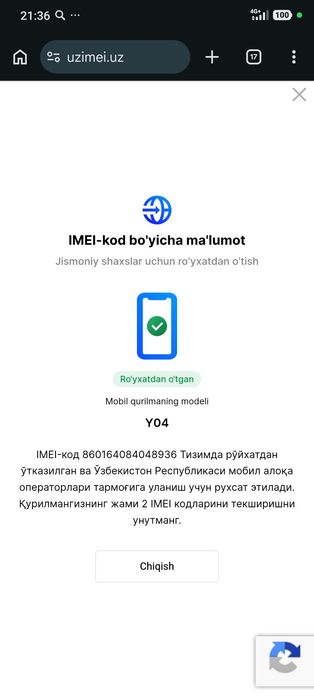 Vivo Y04 4/128 yangi