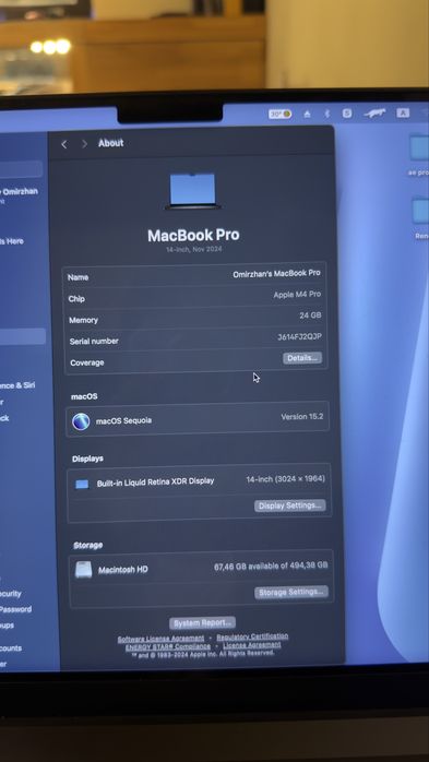MacBook Pro M4 Pro, 24 озу, 512 ssd
