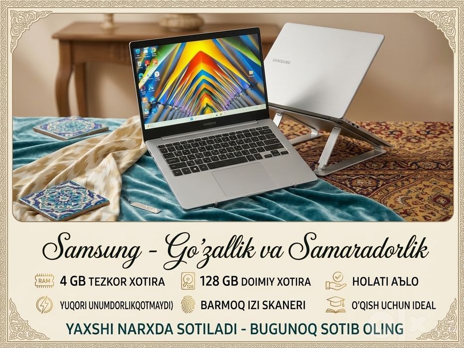 Samsung notebook 4/128GB — O'qish va til o'rganish uchun juda qulay