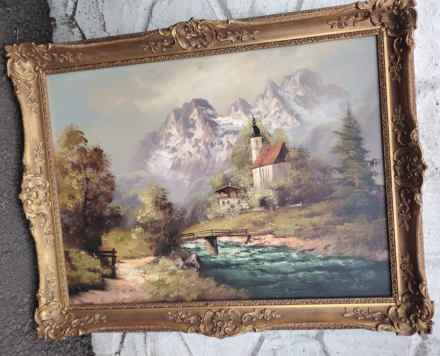 Tablou ,Ulei pe pânză o lucrare veche semnată încadrată într-o ramă Bl