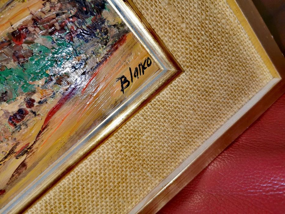 Картина масло пейзаж импресионизъм в рамка паспарту авторска подпис