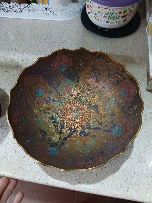 Ваза фруктовница латунь и эмаль