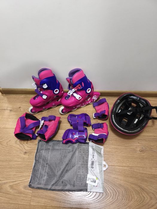 Детски Ролери Play 3, розово/лилаво + Протектори и каска от Decathlon