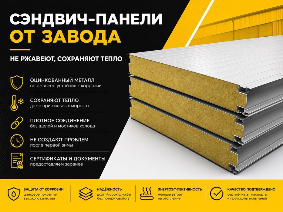Сэндвич панели PIR, МИНВАТА,  оцинкованные, с доставкой