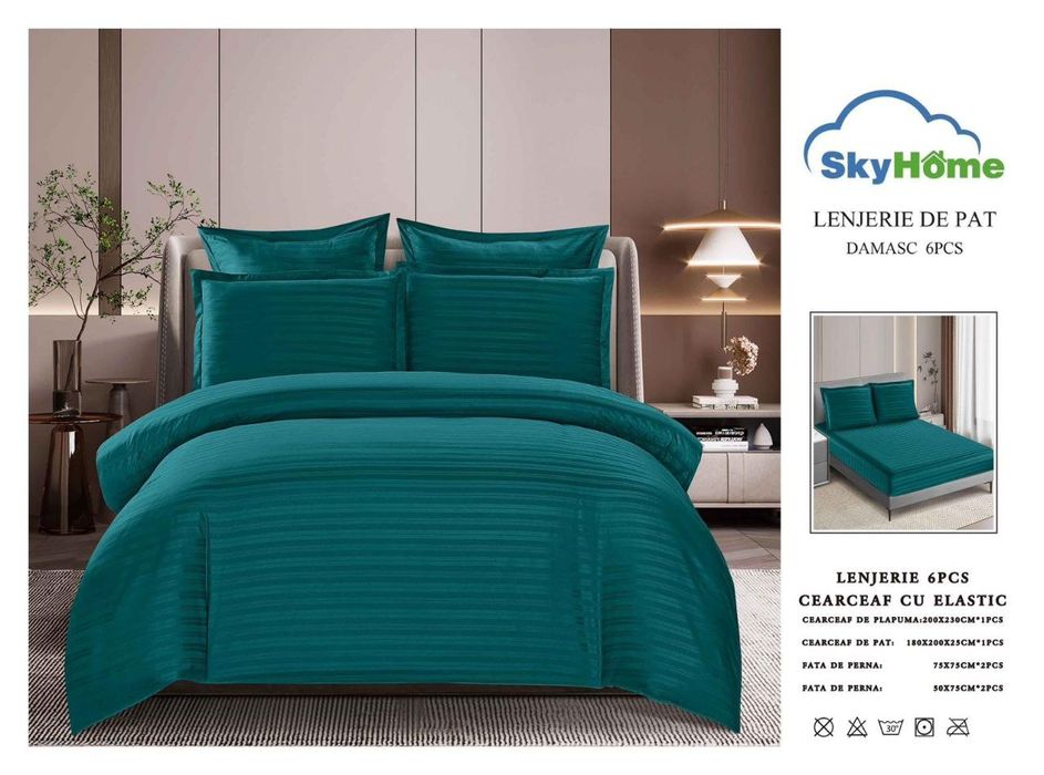 Lenjerie de pat damasc 6 piese cu elastic