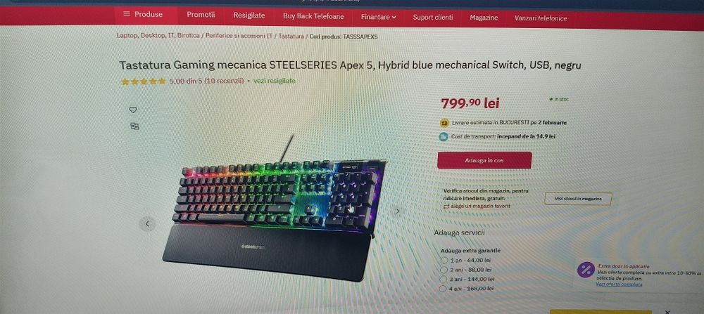 Tastatura gaming steelseries apex 5