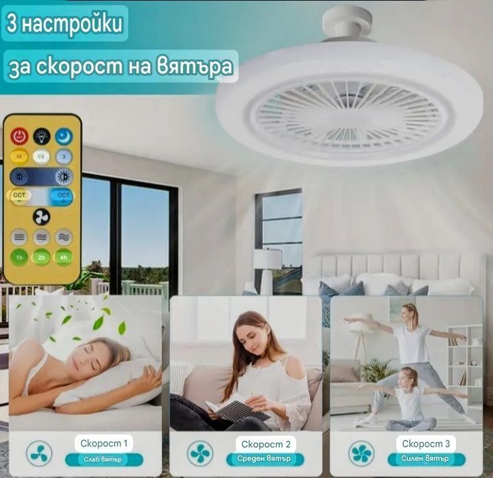 Лед лампа с вентилатор и дистанционно управление