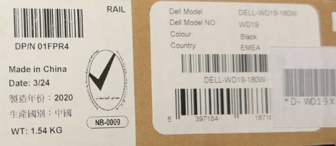 Docking station DELL WD19, USB-C, Adaptor 180W