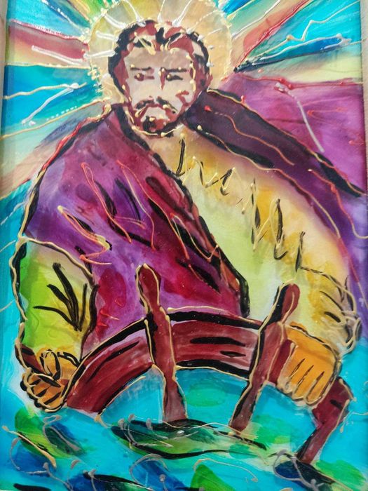 Стъклопис със светия на кораб