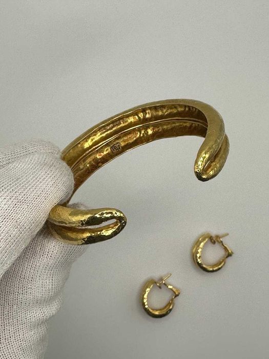 SET AUR 18K - 20K - Bratara + Cercei -Facuti Manual -49.6g -595 lei/gr