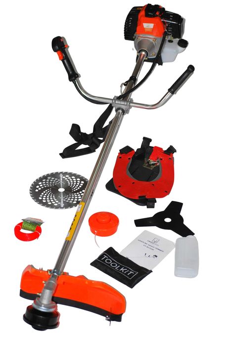 Тример за трева с прав прът Greenyard - моторен - 52 куб.см със самар, циркулярен диск, корда,очила, 100 мл масло