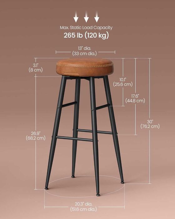 Set 2 scaune de bar, 45 x 45 x 76 cm, sezut tapitat, pret /set 2 bc