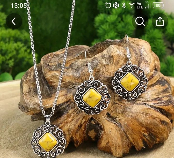 Бохо ретро колие с висулка с тюркоаз-неръждаена стомана ,стандартно за