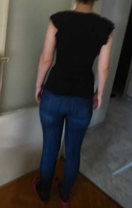 Mango нова черна рипсена блуза с къси набрани ръкави