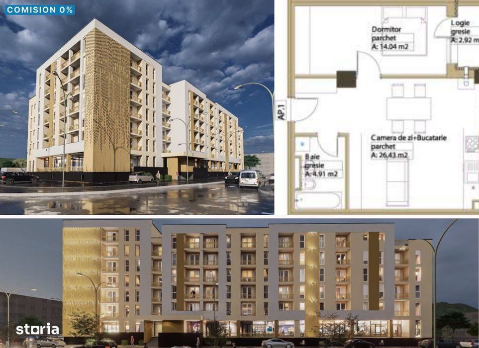 Apartament 2 camere, 55.35mpc, etaj 1, lift, Comision 0% — fotografia 1