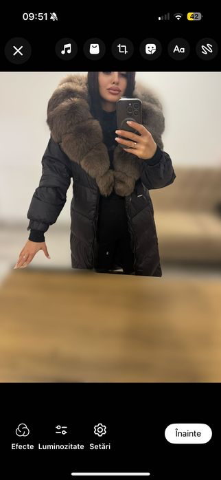 Geaca lungă cu blană naturală