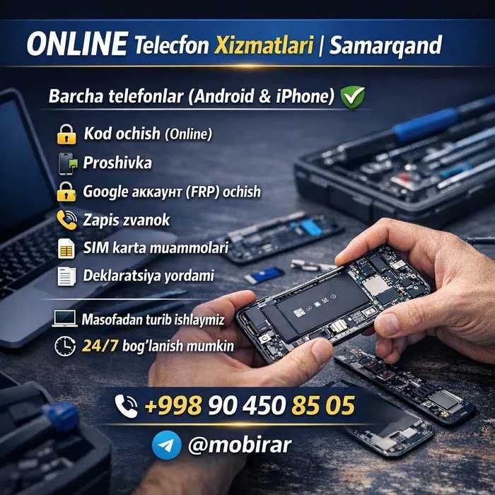 Masofaviy (Online) Xizmat: Google Account (FRP) Ochish va Sozlash 24/7