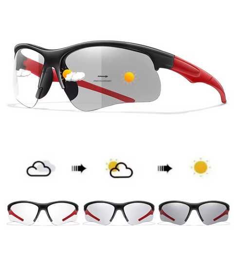 Ochelari ciclism, rama negru/rosu, gri si negru, lentile fotocromatice