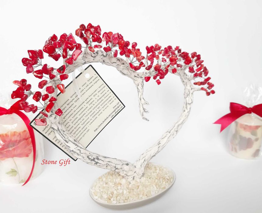 Дръвче Червен Корал Сърце, Подарък Момиче, Подарък Жена, Рожден Ден