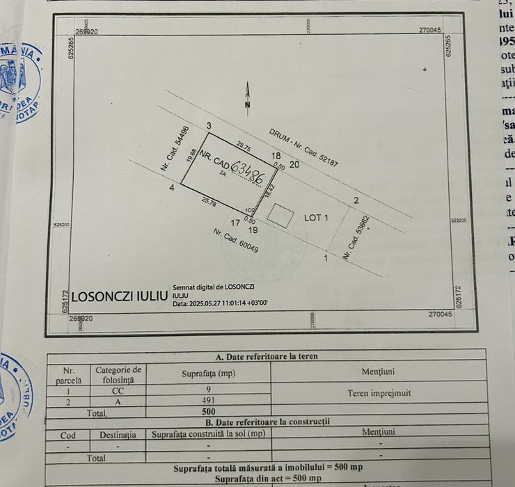 Teren 500 mp – Paleu | AVIZ construcție, utilități lângă teren